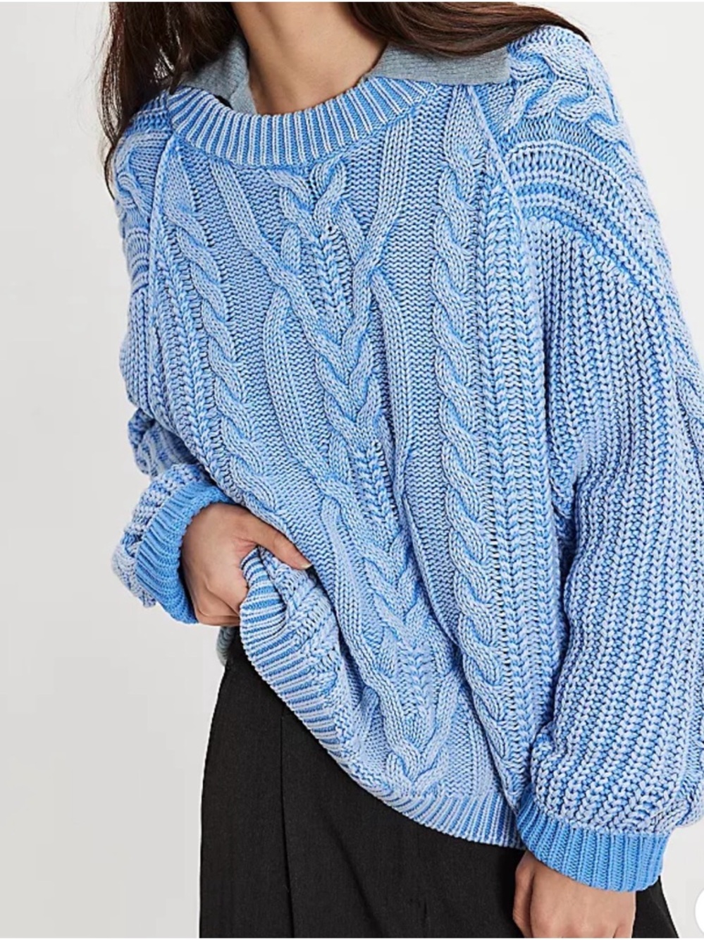 Free People Frankie Cable Knit Crewneck Sweater Delia Robbia Blue NWT